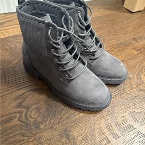 Gray Lace-Up Ankle Boots